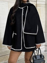Aurohaya Short Wool Coat with Scarf, Button Closure & Pockets for Women Elegant Casual Winter Jacket